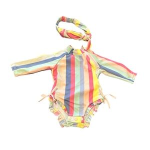 Jessica Simpson || NWT || Baby One Piece Stripe Swimsuit w/ Headband